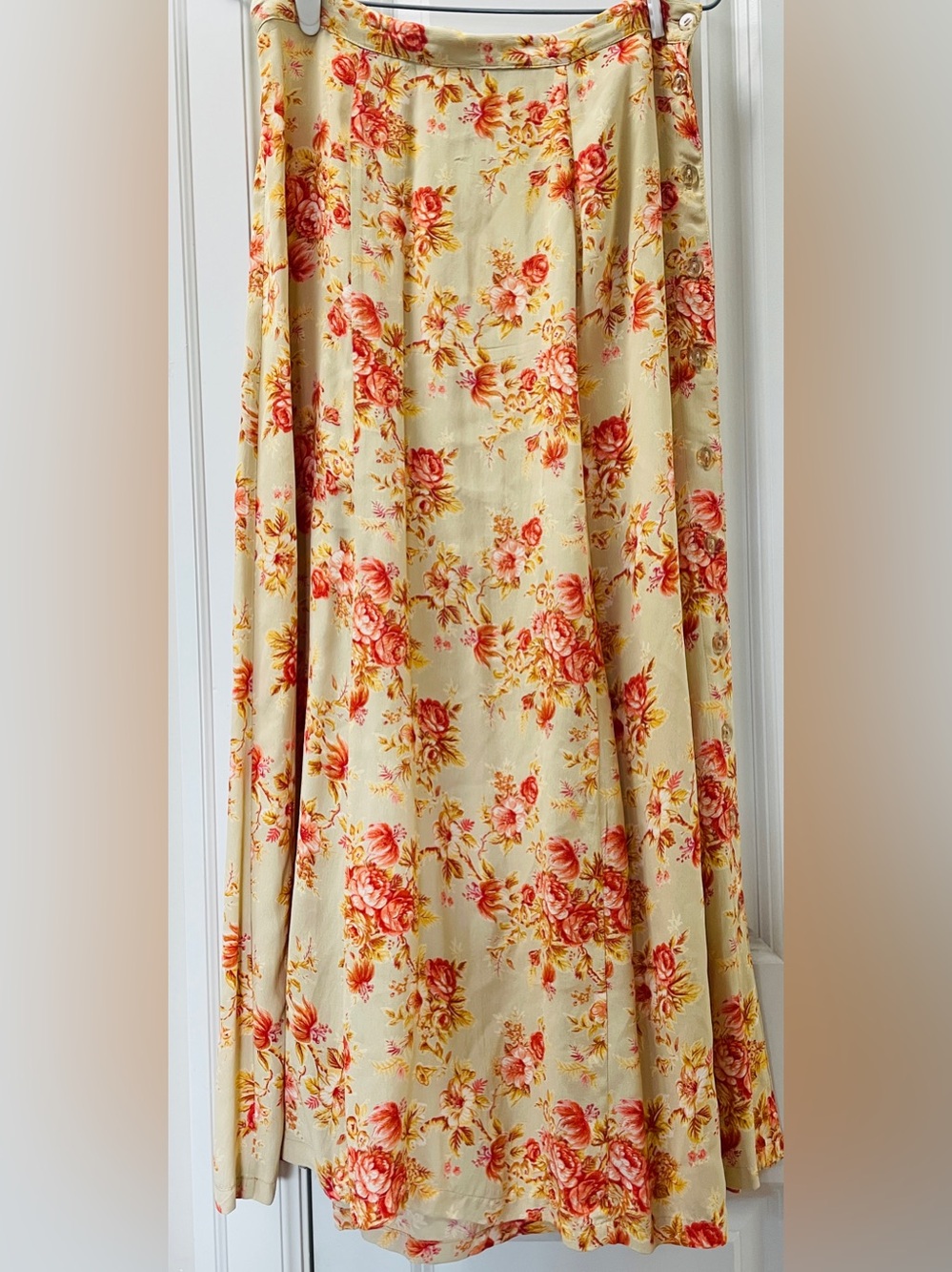 April Cornell Floral Maxi Skirt Small Cottagecore Side Button Elastic Waist - Picture 2 of 5